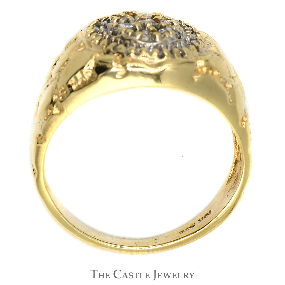 Oval Shaped 1/2cttw Diamond Cluster Ring with Nugget Designed Sides in 10k Yellow Gold