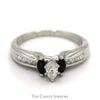 Marquise Cut Diamond & Sapphire Three Stone Engagement Ring with Channel Set Accents in 10k White Gold - Thumbnail 1