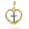 Two Tone Cross inside Heart Pendant in 10k Yellow and White Gold - Thumbnail 1
