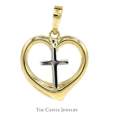 14K Yellow Gold Cross in Heart Charm