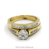 1cttw Diamond Cluster Bridal Set with Channel Set Accents & Matching Band in 10k Yellow Gold - Thumbnail 1