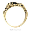 Oval Black Star Stone Ring with Diamond Accent in 10k Yellow Gold Nugget Mounting - Thumbnail 2