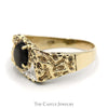 Oval Black Star Stone Ring with Diamond Accent in 10k Yellow Gold Nugget Mounting - Thumbnail 3