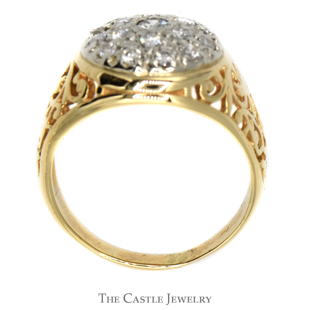 3/4cttw Diamond Kentucky Cluster Ring with Filigree Sides in 14k Gold