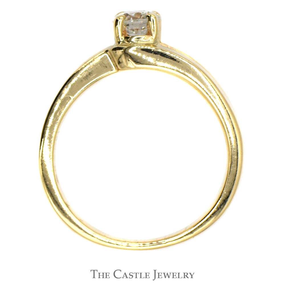 1cttw Round Diamond Solitaire Engagement Ring with Channel Baguette Cut Diamond Accents in 14k Yellow Gold