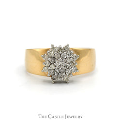 1/3cttw Diamond Snowflake Cluster Ring with Wide Polished Band in 14k Yellow Gold