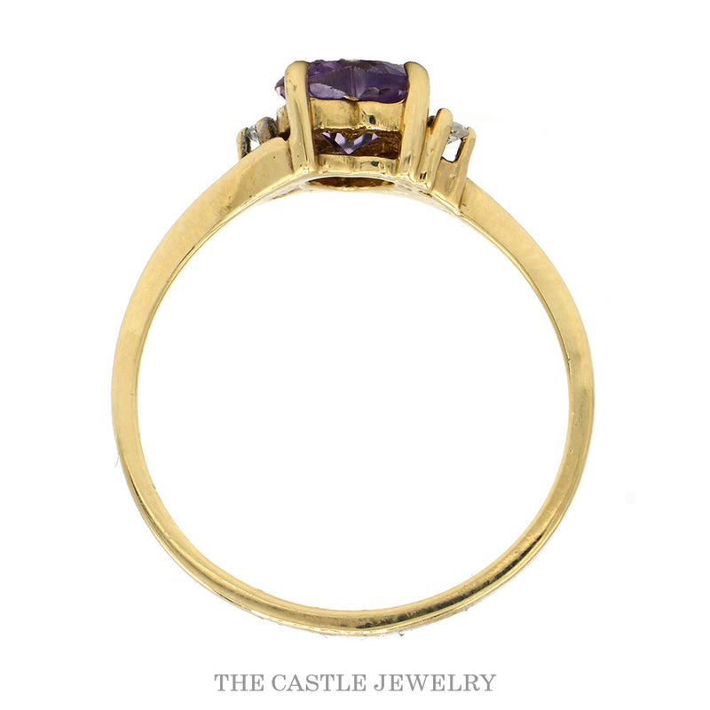Heart Shaped Amethyst Ring with Illusion Set Diamond Accents in 10k Yellow Gold