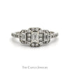 1cttw Three Stone Style Emerald Cut Diamond Ring with Diamond Halo in 14k White Gold Cathedral Mounting - Thumbnail 1