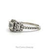 1cttw Three Stone Style Emerald Cut Diamond Ring with Diamond Halo in 14k White Gold Cathedral Mounting - Thumbnail 3