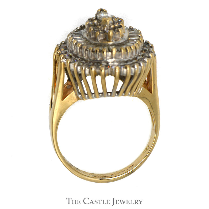 2cttw Ballerina Cluster Ring with Marquise Center & Round/Baguette Diamond Surround