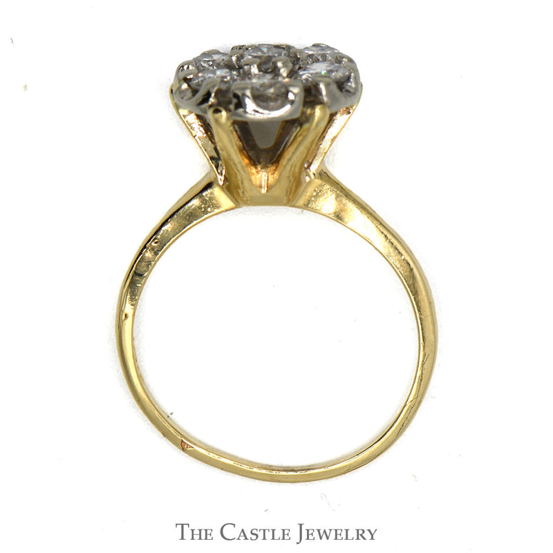 Vintage 7 Diamond Cluster Ring 1cttw in 10K Yellow Gold