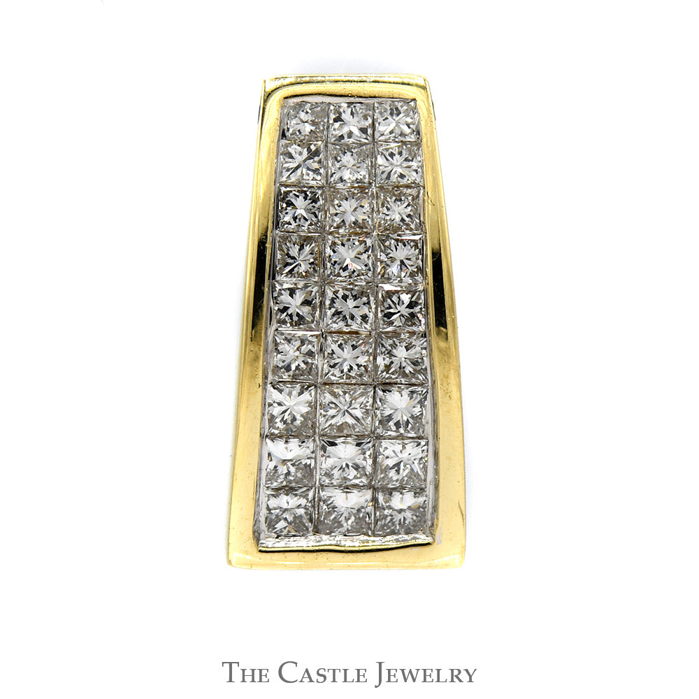 1cttw Princess Cut Invisiset Diamond Cluster Slide Pendant in 14k Yellow Gold