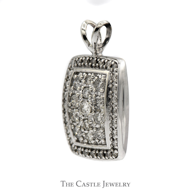 1.25cttw Rectangular Shaped Diamond Cluster Pendant in 10k White Gold
