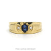 Men's Oval Sapphire Ring with Diamond Accents and Brushed Finish in 14k Yellow Gold