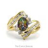 Oval Mystic Topaz Ring with Diamond Accented Open Split Shank Bypass Design in 10k Yellow Gold - Thumbnail 1