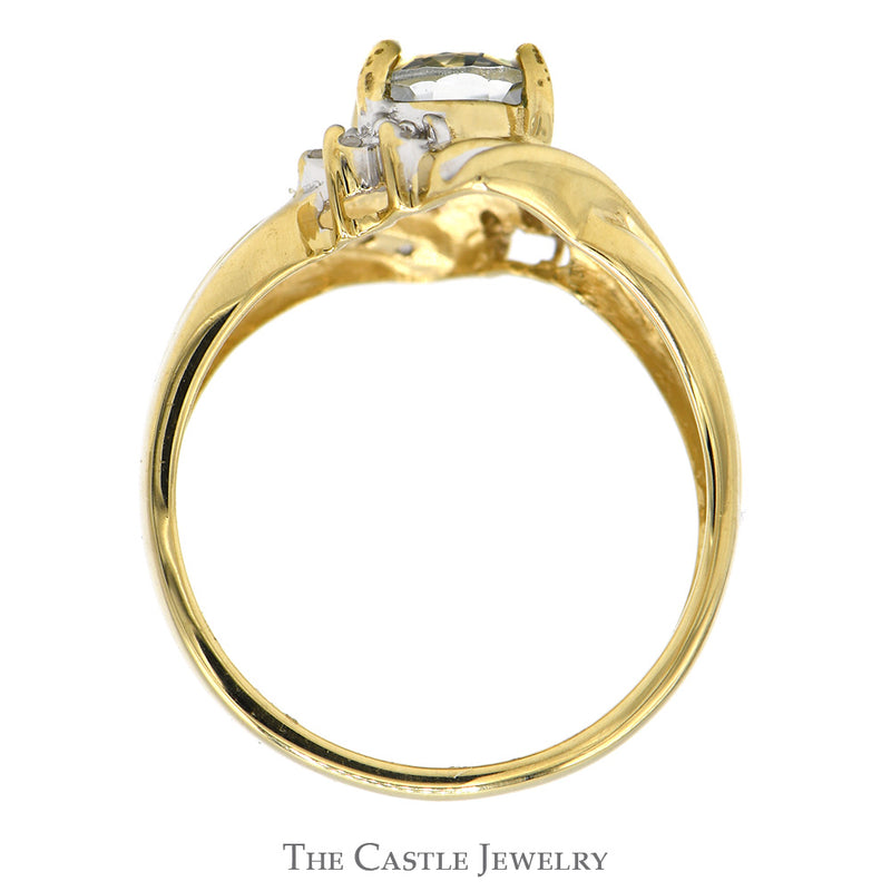 Oval Mystic Topaz Ring with Diamond Accented Open Split Shank Bypass Design in 10k Yellow Gold