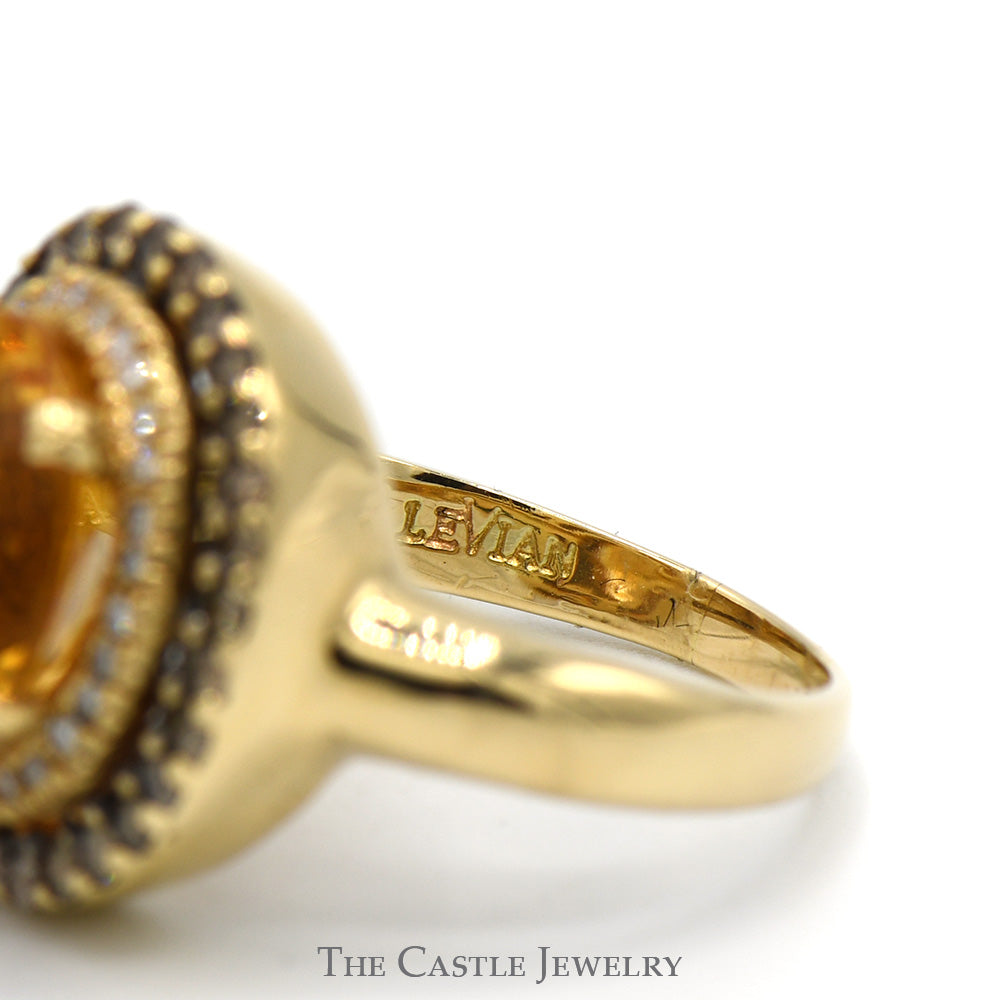 Le Vian Oval Citrine Designer Ring with Chocolate & White Diamond Halos in 14k Yellow Gold