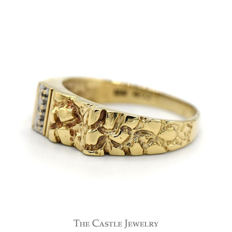 Nugget Style Ring with Diamond Accents in 10k Yellow Gold