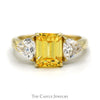 Emerald Cut Lemon Ice Ring with Trillion Cut Cubic Zirconia Accents in 14k Yellow Gold - Thumbnail 1