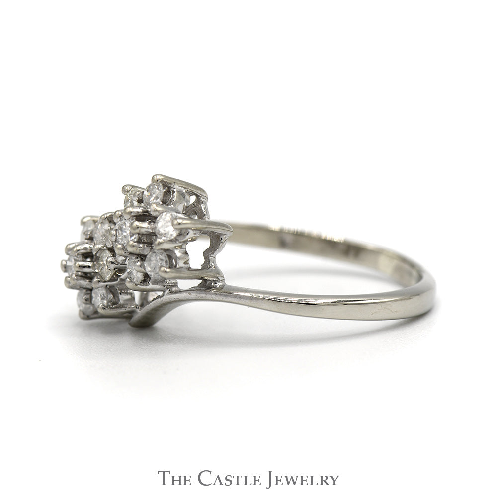 1/2cttw Double Flower Diamond Cluster Ring in 14k White Gold Bypass Design