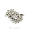 1cttw Swirled Diamond Cluster Ring in 14k White Gold - Thumbnail 1