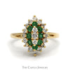 Marquise Shaped Emerald & Diamond Cluster Ring in 14k Yellow Gold - Thumbnail 1