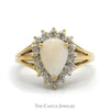 Pear Cut Opal Ring with Diamond Halo and Split Shank Sides in 10k Yellow Gold - Thumbnail 1