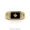 Rectangle Shaped Black Onyx "DAD" ring with Diamond Accents in 10k Yellow Gold - Thumbnail 1