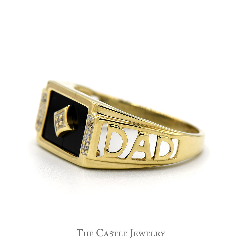 Rectangle Shaped Black Onyx "DAD" ring with Diamond Accents in 10k Yellow Gold