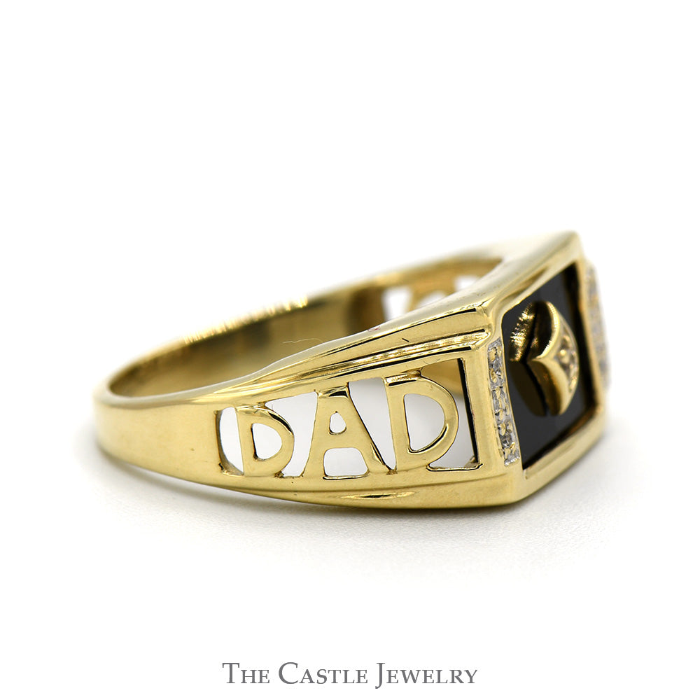 Rectangle Shaped Black Onyx "DAD" ring with Diamond Accents in 10k Yellow Gold