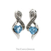 Heart Shaped Blue Topaz Earrings with Diamond Accented Twisted Drop Design in 10k White Gold - Thumbnail 1