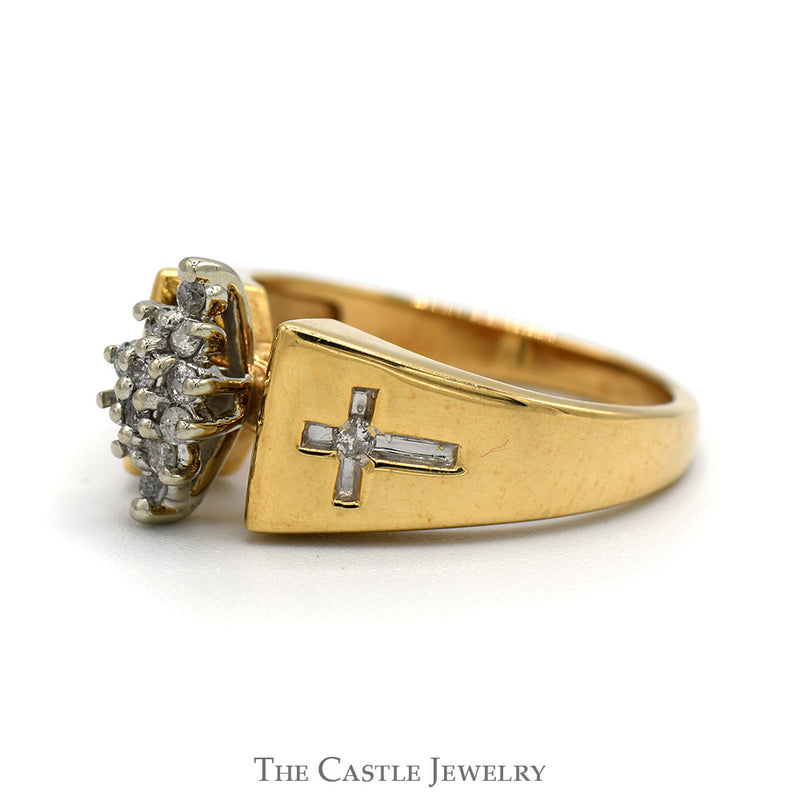 Marquise Shaped Diamond Cluster Ring with Cross Designed Sides in 10k Yellow Gold