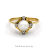 Pearl Ring with Diamond Accents and Textured Bezel in 18k Yellow Gold - Thumbnail 1
