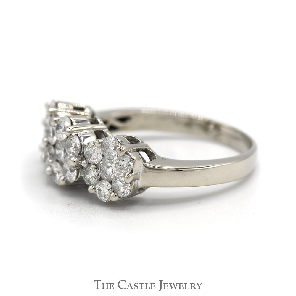 1.5cttw Triple Flower Diamond Cluster Ring in 10k White Gold