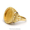 Liberty Coin Ring with Garnet Accents and Ornate Scroll Design in 14k Yellow Gold - Thumbnail 4