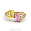 Emerald Cut Pink Ice and Lemon Ice Bypass Ring with Split Shank Sides in 14k Yellow Gold - Thumbnail 1