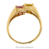 Emerald Cut Pink Ice and Lemon Ice Bypass Ring with Split Shank Sides in 14k Yellow Gold - Thumbnail 2