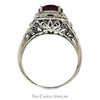 Round Ruby Ring with Diamond Bezel and Scrollwork Sides in 10k White Gold - Thumbnail 2