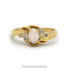 Oval Opal Ring with Diamond Accents in 10k Yellow Gold Open Swirled Bypass Design - Thumbnail 1