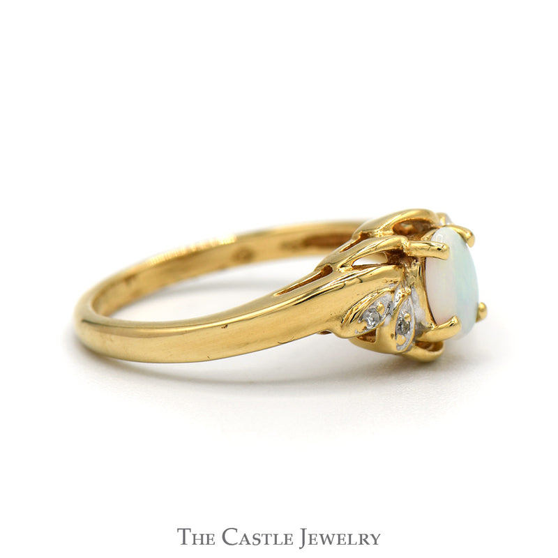 Oval Opal Ring with Diamond Accents in 10k Yellow Gold Open Swirled Bypass Design