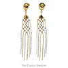 Two Tone Beaded Dangle Earrings in 10k Yellow & White Gold Butterfly Pushbacks - Thumbnail 1