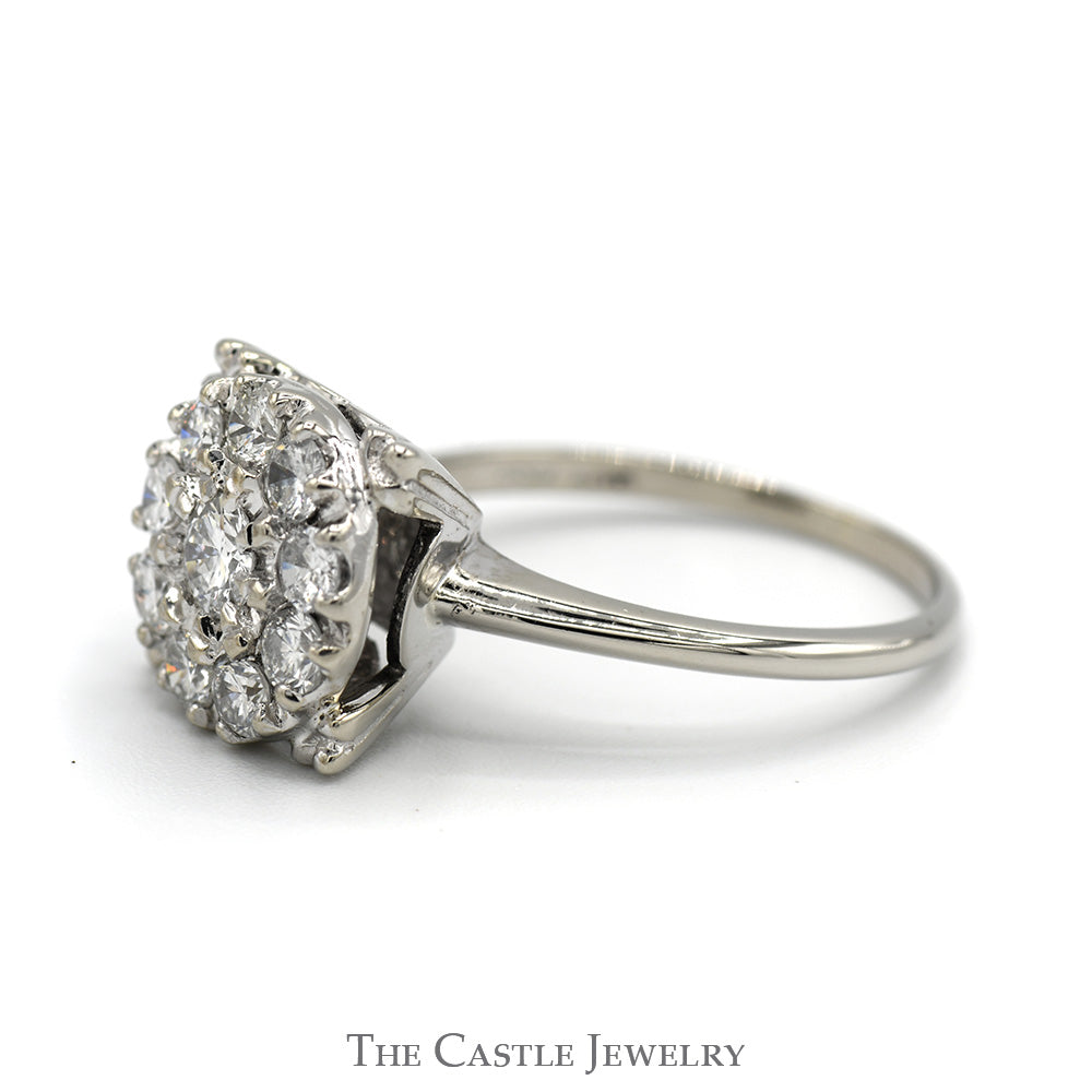 1cttw Round Shaped Diamond Cluster Ring in 14k White Gold