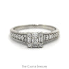 1/2cttw Square Shaped Baguette & Round Diamond Cluster Engagement Ring with Accents in 14k White Gold - Thumbnail 1