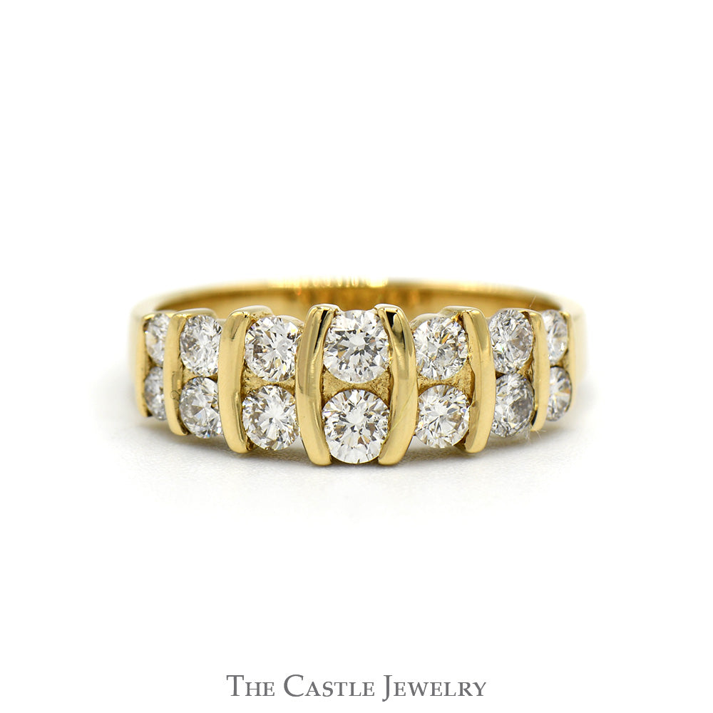 1cttw Multi Row Channel Set Diamond Gabriel & Co Designer Ring in 14k Yellow Gold
