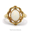 Oval Cut Opal Ring in 10k Yellow Gold Open Antique Style Mounting - Thumbnail 1