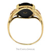 Oval Cut Black Onyx Shield Ring with Two Tone Floral Design in 10k Yellow Gold - Thumbnail 2