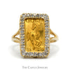 1 Gram 24k Gold Horse Bar Ring in 14k Yellow Gold Diamond Accented Mounting - Thumbnail 1
