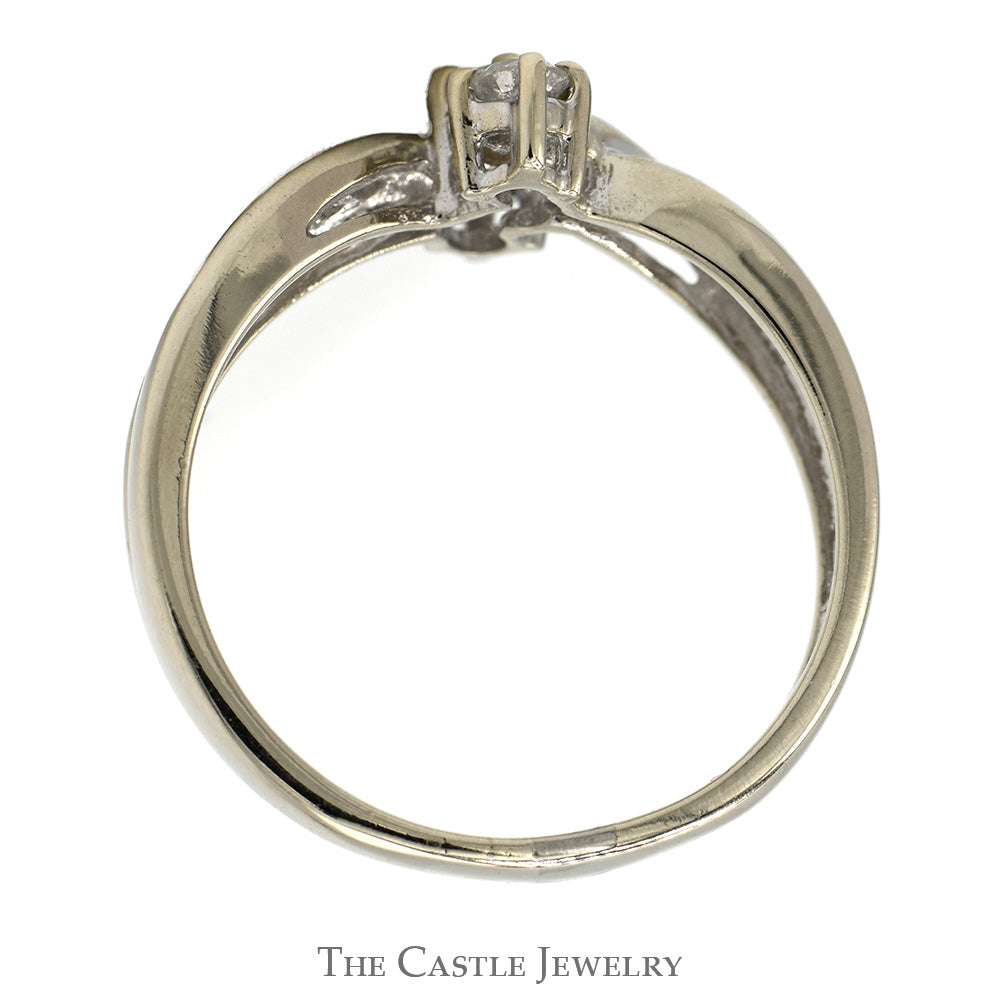 Vertical Set Three Stone Diamond Ring with Open Interweaving Sides in 14k White Gold