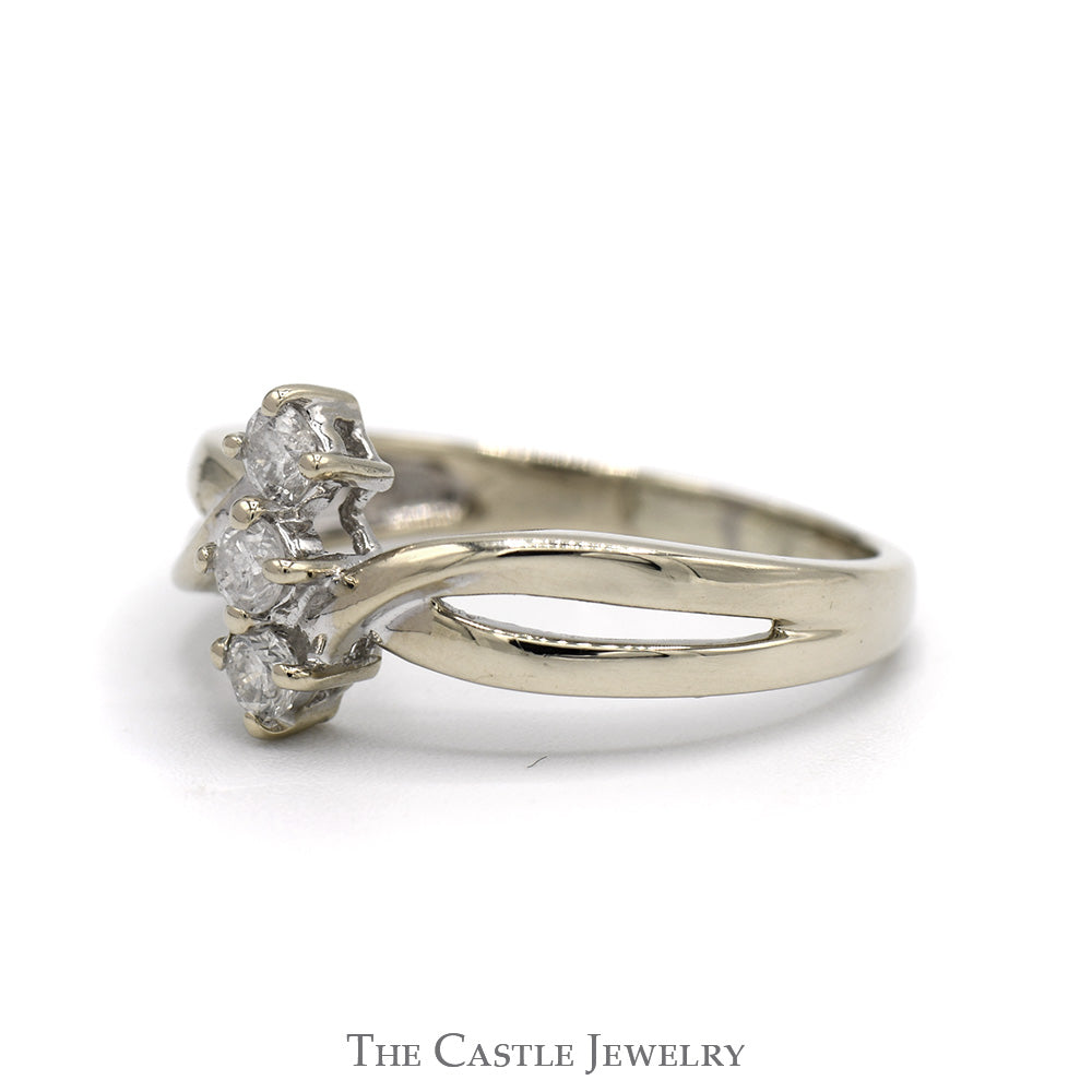 Vertical Set Three Stone Diamond Ring with Open Interweaving Sides in 14k White Gold