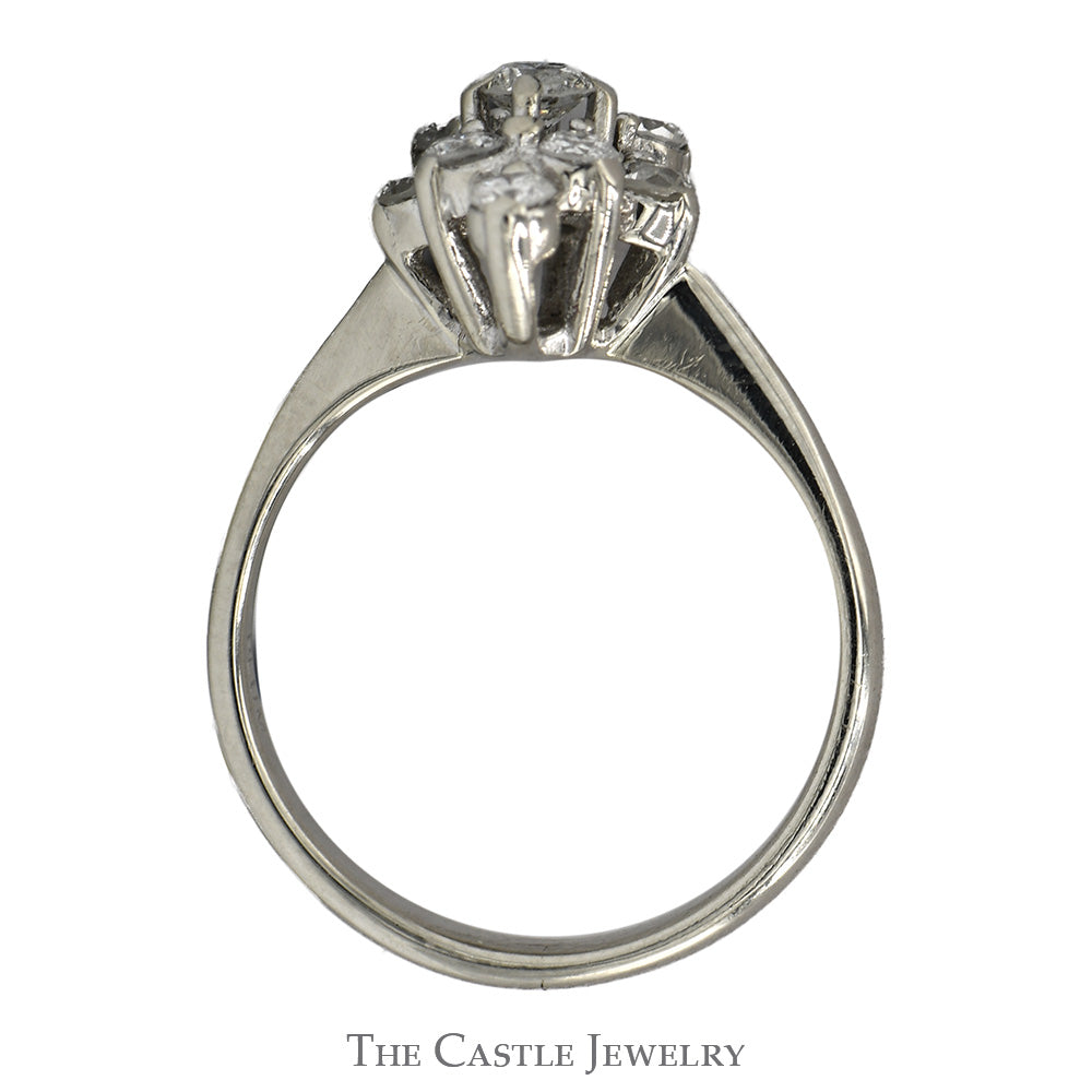 Pear Shaped Round Diamond Cluster Ring in 14k White Gold